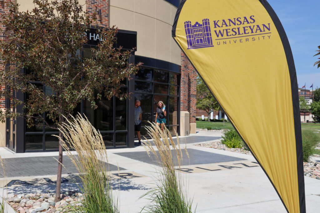 Bieber Hall with flags in front