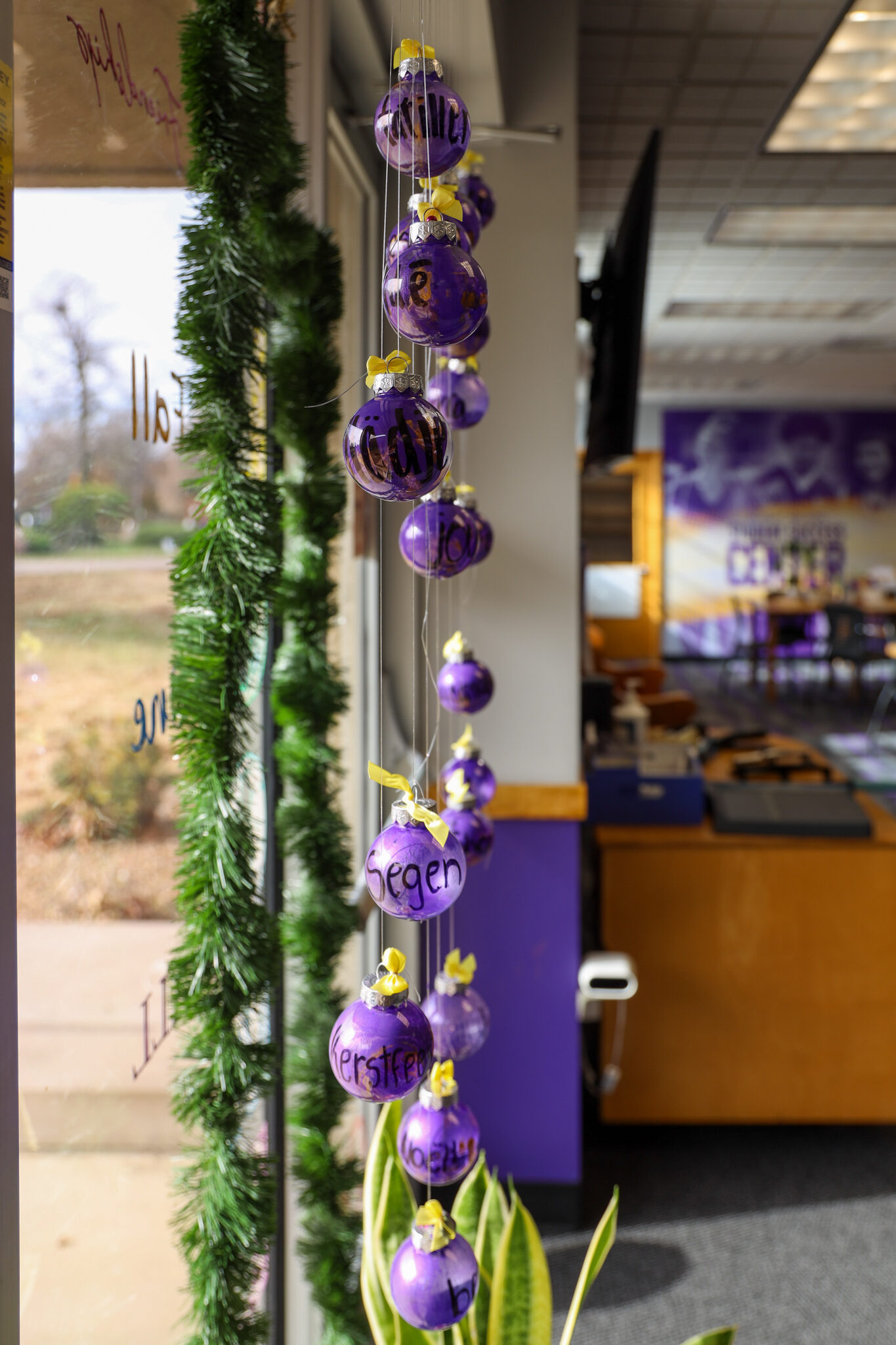 Christmas decorations on pole