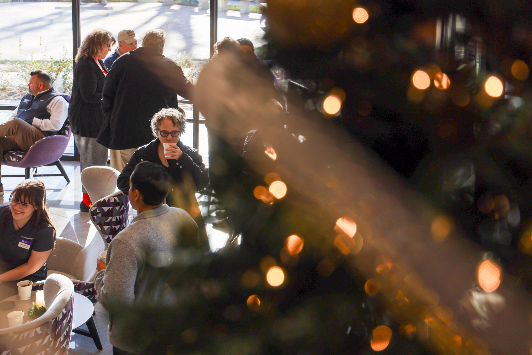 Christmas decorations and people